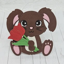 Geschenkbox Ostern | Handgefertigt | Brauner Hase & Tulpenkörbe | Box für Geld & Gutscheine | Mit abnehmbarem Anhänger