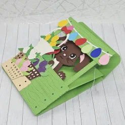 Geschenkbox Ostern | Handgefertigt | Brauner Hase & Tulpenkörbe | Box für Geld & Gutscheine | Mit abnehmbarem Anhänger