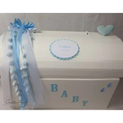 Geschenkbox Truhe Taufe Geburt Baby Blau Erinnerungstruhe