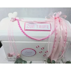 Geschenkbox Truhe Taufe Geburt Baby Rosa Erinnerungstruhe
