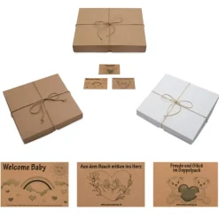 Geschenkbox weiß Größe M 22 x 22 3 cm mit Jutegarn und Karte nach Wahl ==> Baby Geschenk Geburt Taufe