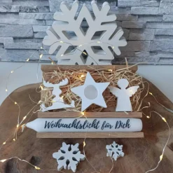 Geschenke Set Weihnachten – Handgemachtes Kerzenset mit Raysin-Deko & Kerzenhalter