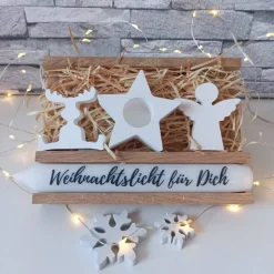 Geschenke Set Weihnachten – Handgemachtes Kerzenset mit Raysin-Deko & Kerzenhalter