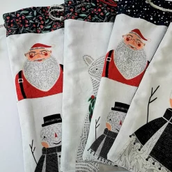 Geschenkebeutel Nr. 1-4 aus Baumwolle Patchworkstoff – Weihnachtsmotive, gefüttert, 20x30cm, Handmade