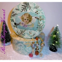 Geschenkeboxen-SET * 2 x runde Schachteln * Geschenkeschachtel * Weihnachten * Nostalgie *  Engelmotiv