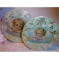 Geschenkeboxen-SET * 2 x runde Schachteln * Geschenkeschachtel * Weihnachten * Nostalgie *  Engelmotiv