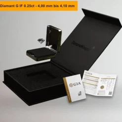 Geschenke-Set | lupenreiner natürlicher Diamant 0.25ct 4,00 - 4,10mm | Feines Weiss | inkl. GIA Zertifikat & Lasergravur