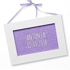 Geschenkeset  Türschild blau Rosa Grün Lila mit Namen - Personalisiertes Geschenk mit Rapskissen Herz und Bilderrahmen f