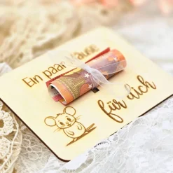 Geschenkidee aus Holz | Karte aus Holz | Holzgrußkarte | Geldgeschenk Geburtstag | Ein paar Mäuse für dich