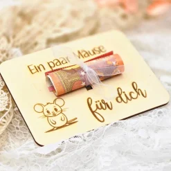 Geschenkidee aus Holz | Karte aus Holz | Holzgrußkarte | Geldgeschenk Geburtstag | Ein paar Mäuse für dich