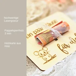 Geschenkidee aus Holz | Karte aus Holz | Holzgrußkarte | Geldgeschenk Geburtstag | Ein paar Mäuse für dich