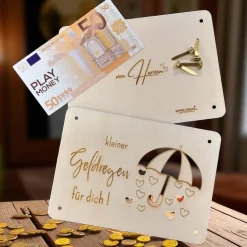 Geschenkkarten Holz „Geldregen