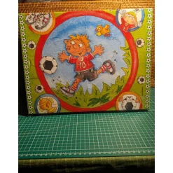 Geschenkkarton " Kleiner Fußballer ganz groß ", Serviettenmotiv auf Karton