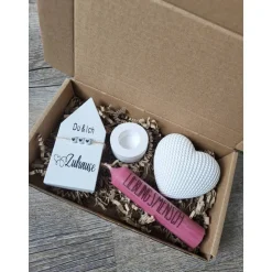 Geschenkkarton * Lieblingsmensch *aubergine Kerze * Du&Ich zuhause * Haus * Herz * Kerzenhalter