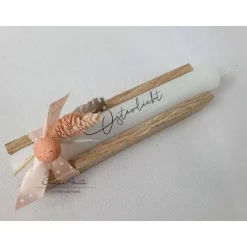 Geschenkkerze - Stabkerze mit Spruch -Osterlicht- Dekoriert mit Trockenblumen, kleinem Osterei in Holzverpackung
