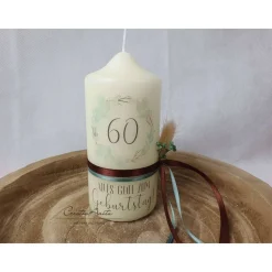 Geschenkkerze zum 60. Geburtstag - elfenbein-grün
