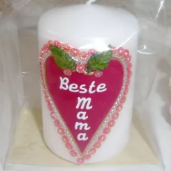 Geschenk-Kerze zum  Muttertag mit HERZ * handverziert * in Geschenkverpackung * Mitbringsel