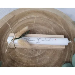 Geschenkkerzen - Stabkerze mit Spruch -Kleines Dankeschön- Dekoriert mit Holz - Freundinnengeschenk