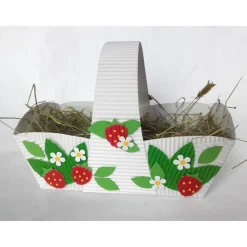 Geschenkkörbchen mit Erdbeeren als Osternest oder Frühlingsdeko/Tischdeko aus Wellpappe, Verpackung für Geschenke