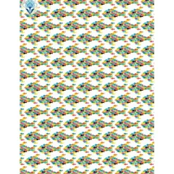 Geschenkpapier Bunter Fischschwarm, 20 Papierbogen auf Blau und auf Weiß, zur Kommunion + Konfirmation