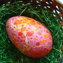 Geschenkschachtel Osterei zum Befüllen, rosa orange gesprenkeltes Marmorpapier