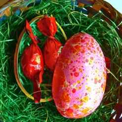 Geschenkschachtel Osterei zum Befüllen, rosa orange gesprenkeltes Marmorpapier