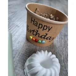 Geschenk-Set / Happy Birthday / im Becher / Kerzenhalter / Kerze / Reagenzglas / Smileyperlen