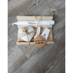 GeschenkSet *  JA * Herz * Holzverpackung * Kerzenhalter * Kerze * Hand in Hand ein Leben lang * Trockenblumen