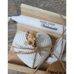 GeschenkSet *  JA * Herz * Holzverpackung * Kerzenhalter * Kerze * Hand in Hand ein Leben lang * Trockenblumen