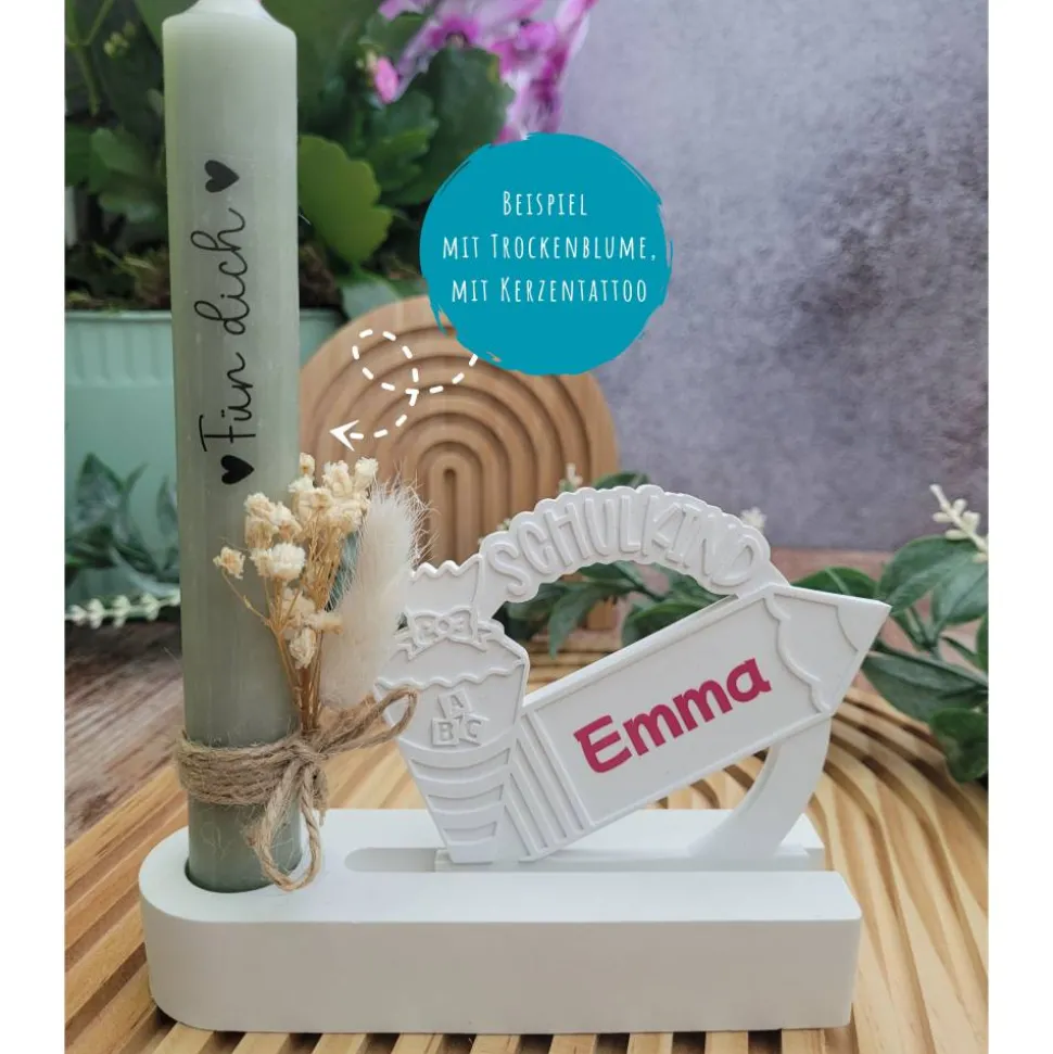Geschenkset 1. Schultag, Einschieber mit Kerzenhalter, personalisiert & Wunschkerze in verschiedenen Farben, Schulanfang