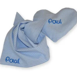 Geschenkset bestehend aus Herzkissen + Halstuch kariert mit Namen personalisiertes Geschenk zur Geburt Taufe Geburtstag