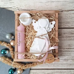 Geschenkset "Engelslicht" in einer Holzbox ~ Stabkerze Ständer ~ Deko Engel Weihnachten