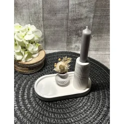 Geschenkset Geburtstag weiß-grau Dekoration Wohndeko Kerzenhalter Vase mit Trockenblumen Dekotablett Geschenk Handmade