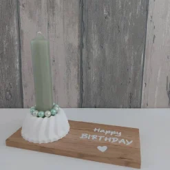 Geschenkset Happy Birthday – Holzdeko mit Kerze & Kerzenhalter in Guglhupfform