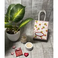 Geschenkset „kleine Auszeit“ zum Valentinstag, Muttertag, Geburtstag etc., Wellness-Tüte, Teelichthalter, Baderose, Tee