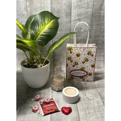 Geschenkset „kleine Auszeit“ zum Valentinstag, Muttertag, Geburtstag etc., Wellness-Tüte, Teelichthalter, Baderose, Tee