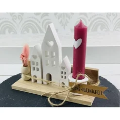 Geschenkset mit Lichthäusern und Trockenblumen – handgemacht aus Keraflott