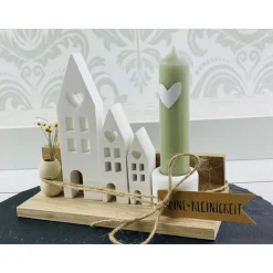 Geschenkset mit Lichthäusern und Trockenblumen – handgemacht aus Keraflott