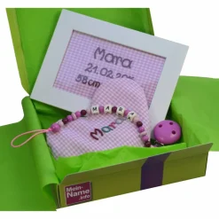 Geschenkset mit Namen Kinderzimmer best. Türschild Schnullerkette Wärmekissen - Geschenk zur Geburt Taufe Geburtstag ros