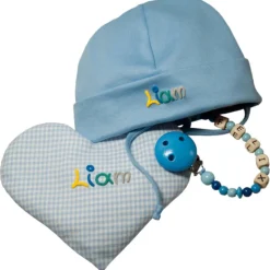 Geschenkset mit Namen Klassik best. aus Babymütze Schnullerkette Wärmekissen - Geschenk zur Geburt Taufe Geburtstag rosa