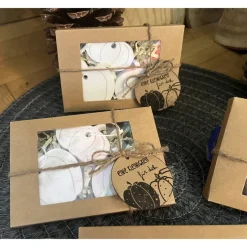 Geschenkset mit Raysin-Anhänger in Naturmotiven. Kleine Geschenke mit großer Wirkung. Blätter Pilze Kürbisse handgemacht