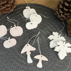 Geschenkset mit Raysin-Anhänger in Naturmotiven. Kleine Geschenke mit großer Wirkung. Blätter Pilze Kürbisse handgemacht