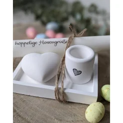 Geschenkset Ostern, Geschenkset, Schale mit Kerzenständer, Kerze und Herz, Ostern, Raysin, Ostergeschenk