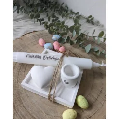 Geschenkset Ostern, Geschenkset, Schale mit Kerzenständer, Kerze und Herz, Ostern, Raysin, Ostergeschenk