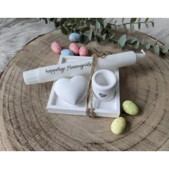 Geschenkset Ostern, Geschenkset, Schale mit Kerzenständer, Kerze und Herz, Ostern, Raysin, Ostergeschenk
