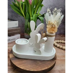 Geschenkset Ostern: Handgegossene Osterdeko mit Hase, Deko-Vase und Trockenblumen, Tischdeko