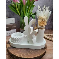 Geschenkset Ostern: Handgegossene Osterdeko mit Hase, Deko-Vase und Trockenblumen, Tischdeko