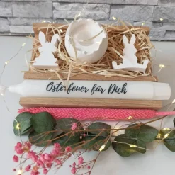 Geschenkset Ostern mit Kerze und Raysin-Deko – Handgemachte Osterfreude verschenken