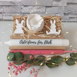 Geschenkset Ostern mit Kerze und Raysin-Deko – Handgemachte Osterfreude verschenken