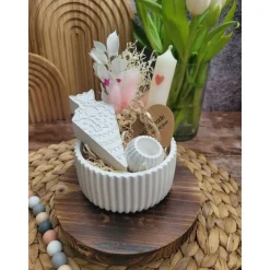 Geschenkset Schulanfang | Dekoschale mit Zuckertüte, Kerzenhalter + Kerze und Trockenblumen, personalisierbar | Schule